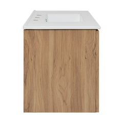 Swiss Madison Classe 36 in. Brown Oak Wall Hung Bathroom Vanity With White, 3-Hole Ceramic Sink Top - SM-BV667-3