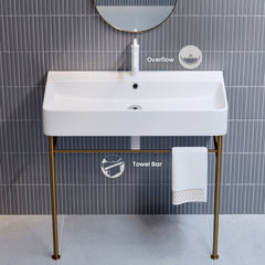 Swiss Madison Carre 36" Ceramic Console Sink White Basin Brushed Gold Legs - SM-CS723BG - The Home Selection