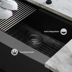 Swiss Madison Tourner 33" x 22" Stainless Steel, Single Basin, Farmhouse Kitchen Workstation Sink with Apron - SM-KS28 - The Home Selection