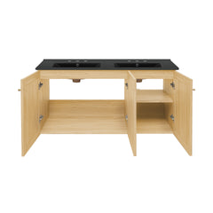 Swiss Madison Classe 48" Wall-Mounted Bathroom Vanity with Black 3-Hole Widespread Double Basin Sink Top - SM-BV2807