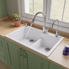 Alfi 33" Double Bowl Drop In Granite Composite Kitchen Sink - White