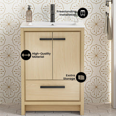 Swiss Madison Virage 24 in. Brown Oak Bathroom Vanity With Ceramic Sink Top - SM-BV730LK - The Home Selection