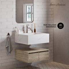 Swiss Madison ﻿Avancer 24" Wall-Mounted Bathroom Vanity in Calacatta and White Oak - SM-BV700 - The Home Selection