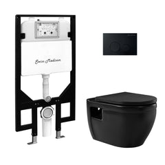 Swiss Madison Ivy Wall-Hung Toilet Bundle 0.8/1.6 GPF Dual Flush with Black Flush Plate - SM-WT0902