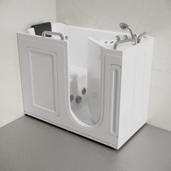 Swiss Madison Auvergne 53" x 27" ADA Right Drain Walk-in Soaking Bathtub with Massage Jets in Glossy White, Faucet Set, Drain, Grab Bars, Pillow Included - SM-AB6804GW