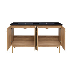 Swiss Madison Classe 60" Freestanding Bathroom Vanity in Golden Oak with Black 3-Hole Widespread Double Basin Sink Top - SM-BV666D-3MB