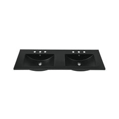 Swiss Madison 48" 3-Hole Widespread Double Basin Vanity Sink Top in Glossy Black - SM-VT0017GB