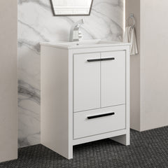 Swiss Madison Virage 24 in. White Bathroom Vanity With Ceramic Sink Top - SM-BV730W - The Home Selection