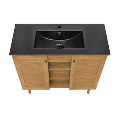 Swiss Madison Bron 36" Freestanding Bathroom Vanity in Golden Oak with Black Sink Top - SM-BV374MB