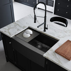 Swiss Madison Tourner 33" x 22" Stainless Steel, Single Basin, Farmhouse Kitchen Workstation Sink with Apron - SM-KS28 - The Home Selection