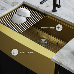Swiss Madison Tourner 33" x 22" Stainless Steel, Single Basin, Farmhouse Kitchen Workstation Sink with Apron - SM-KS28 - The Home Selection