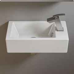 Alfi White 20  Small Rectangular Wall Mounted Ceramic Sink with Faucet Hole - ABC116