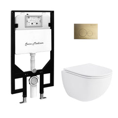 Swiss Madison St. Tropez Wall-Hung Toilet Bundle 0.8/1.6 GPF Dual Flush with Brass Flush Plate - SM-WT0801