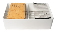 Alfi Workstation 33" x 20" Double Bowl Step Rim Fireclay Farm Sink with Accessories - White