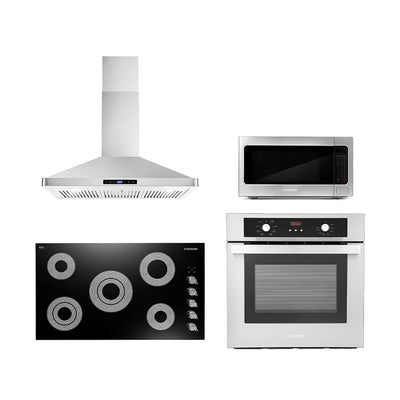 4 Piece, 36″ Cooktop 36″ Wall Mount Range Hood 24″ Wall Oven & 24.4″ Microwave - COS-4PKG-135 - The Home Selection