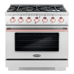 Cosmo 2-Piece Kitchen Package, 36″ Gas Range & Rose Gold Handle and Knob Set for GRP366 - COS-2PKG-173 - The Home Selection