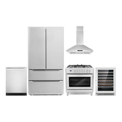 Cosmo 5-Piece Kitchen, 36″ 240V Dual Fuel Range and 36″ Island Range Hood - COS-5PKG-072 - The Home Selection