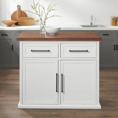 Crosley Bartlett Wood Top Kitchen Island - KF30091WA-WH - The Home Selection