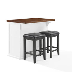 Crosley Bartlett Wood Top Kitchen Island W/uph Square Stools - KF30093WH-BK - The Home Selection