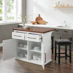 Crosley Bartlett Wood Top Kitchen Island W/uph Square Stools - KF30093WH-BK - The Home Selection