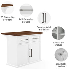 Crosley Bartlett Wood Top Kitchen Island W/uph Square Stools - KF30093WH-BK - The Home Selection