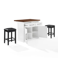 Crosley Bartlett Wood Top Kitchen Island W/uph Square Stools - KF30093WH-BK - The Home Selection