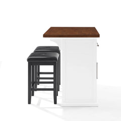 Crosley Bartlett Wood Top Kitchen Island W/uph Square Stools - KF30093WH-BK - The Home Selection
