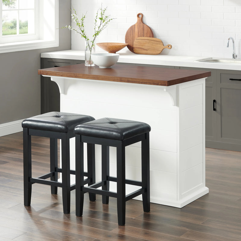 Crosley Bartlett Wood Top Kitchen Island W/uph Square Stools - KF30093WH-BK - The Home Selection