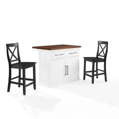 Crosley Bartlett Wood Top Kitchen Island W/x-Back Stools - KF30092WH-BK - The Home Selection