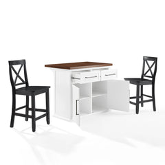 Crosley Bartlett Wood Top Kitchen Island W/x-Back Stools - KF30092WH-BK - The Home Selection
