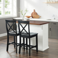 Crosley Bartlett Wood Top Kitchen Island W/x-Back Stools - KF30092WH-BK - The Home Selection