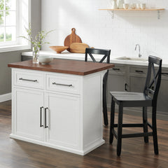 Crosley Bartlett Wood Top Kitchen Island W/x-Back Stools - KF30092WH-BK - The Home Selection