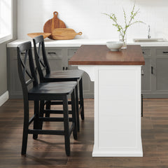 Crosley Bartlett Wood Top Kitchen Island W/x-Back Stools - KF30092WH-BK - The Home Selection