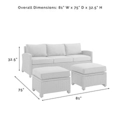 Crosley Bradenton 3pc Wicker Outdoor Sofa Patio Furniture Set - KO70186WB - The Home Selection