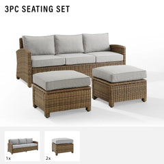 Crosley Bradenton 3pc Wicker Outdoor Sofa Patio Furniture Set - KO70186WB - The Home Selection