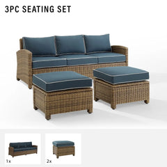 Crosley Bradenton 3pc Wicker Outdoor Sofa Patio Furniture Set - KO70186WB - The Home Selection