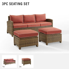 Crosley Bradenton 3pc Wicker Outdoor Sofa Patio Furniture Set - KO70186WB - The Home Selection