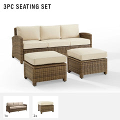 Crosley Bradenton 3pc Wicker Outdoor Sofa Patio Furniture Set - KO70186WB - The Home Selection
