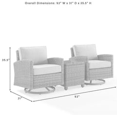 Crosley Bradenton 3pc Wicker Swivel Rocker Outdoor Chair Set - KO70424WB - The Home Selection