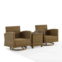 Crosley Bradenton 3pc Wicker Swivel Rocker Outdoor Chair Set - KO70424WB - The Home Selection