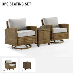 Crosley Bradenton 3pc Wicker Swivel Rocker Outdoor Chair Set - KO70424WB - The Home Selection