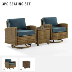 Crosley Bradenton 3pc Wicker Swivel Rocker Outdoor Chair Set - KO70424WB - The Home Selection