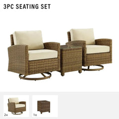 Crosley Bradenton 3pc Wicker Swivel Rocker Outdoor Chair Set - KO70424WB - The Home Selection
