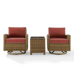 Crosley Bradenton 3pc Wicker Swivel Rocker Outdoor Chair Set - KO70424WB - The Home Selection