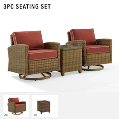 Crosley Bradenton 3pc Wicker Swivel Rocker Outdoor Chair Set - KO70424WB - The Home Selection