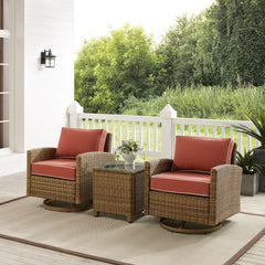 Crosley Bradenton 3pc Wicker Swivel Rocker Outdoor Chair Set - KO70424WB - The Home Selection