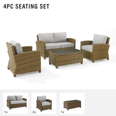 Crosley Bradenton 4pc Outdoor Wicker Conversation Set - KO70024 - The Home Selection