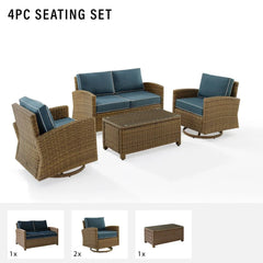 Crosley Bradenton 4pc Wicker Outdoor Loveseat And Swivel Rocker Set - The Home Selection