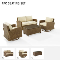 Crosley Bradenton 4pc Wicker Outdoor Loveseat And Swivel Rocker Set - The Home Selection