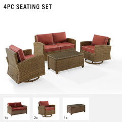 Crosley Bradenton 4pc Wicker Outdoor Loveseat And Swivel Rocker Set - The Home Selection
